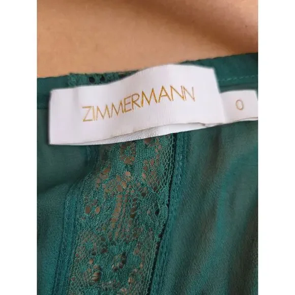 Zimmermann Green Maxi Dress US 4 Lace Tiered Long Sleeves Boho - Picture 11 of 12